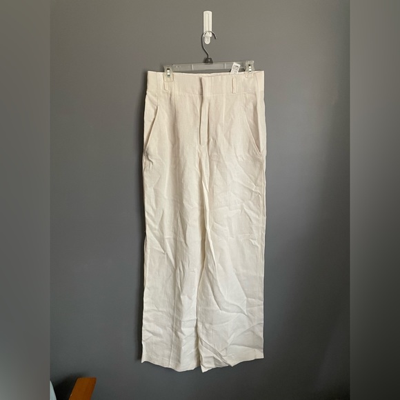 Zara Ss22 Oyster White Linen Blend Straight Pants Womens Size Large - Picture 3 of 5